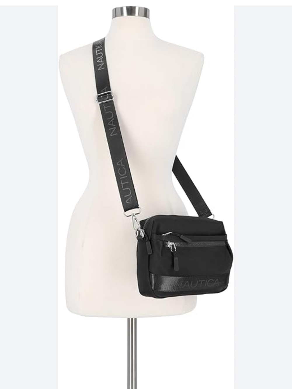 Nautica Black Crossbody Messenger Bag with Logo Strap